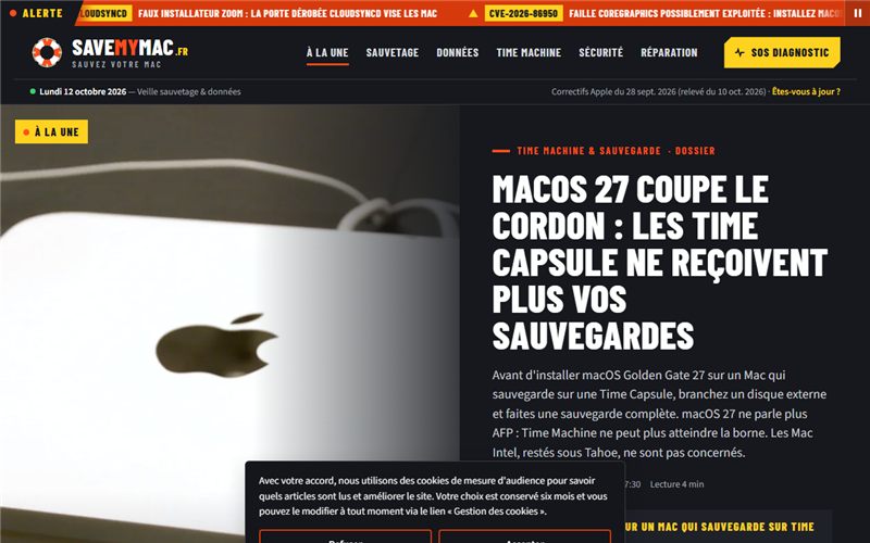Aperçu du site SaveMyMac